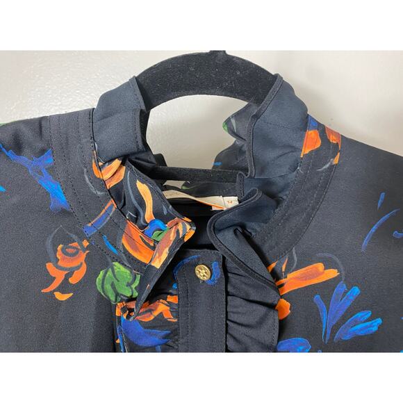 NEW TORY BURCH DRESS BLACK CORA FLORAL RUFFLE ASYMMETRICAL CREPE PLEATED SHORT - Picture 7 of 15